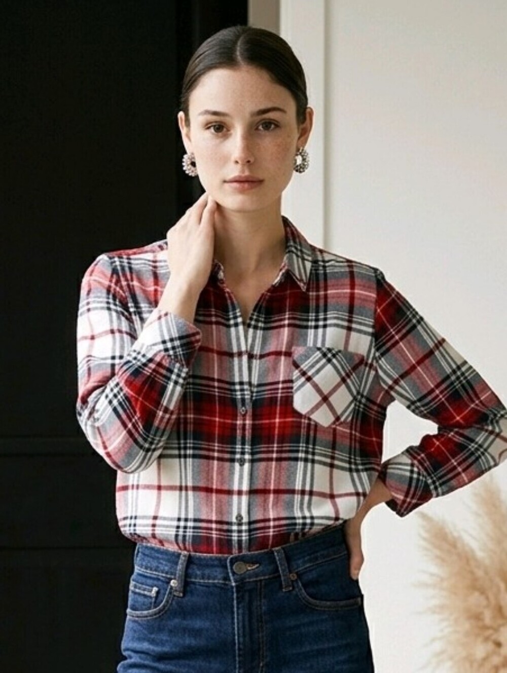 Market & Spruce women's plaid long sleeve button up shirt Sz M
